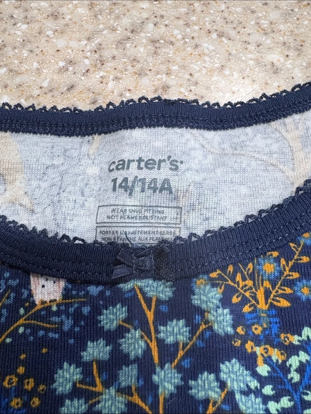 Carters girls size 14 pajama set long sleeve and pants cotton blue with animals